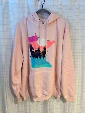 Minnesota Oversized Pink Multicolor State Hoodie Adult Large